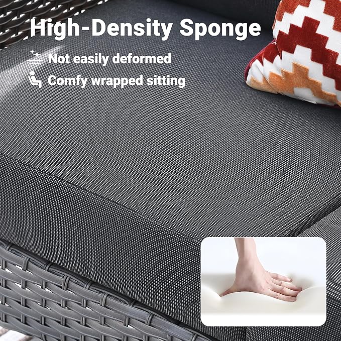 ovios 4 Pieces Patio Furniture Set, Outdoor Wicker Sofa with Coffee Table, Chairs, All Weather High Back Rattan Loveseat Couch with Comfy Cushions, Black