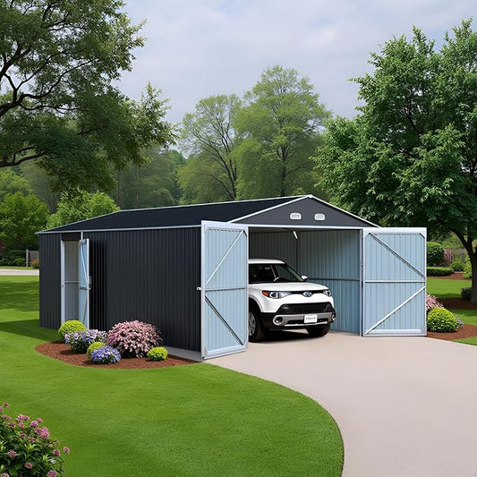 Metal Garage Shed 20x13 FT, Sheds & Outdoor Storage Clearance, Outdoor Storage Shed for Car, Truck, Bike, Lawnmower, Backyard Tool House Building 2 Doors and 4 Vents Dark Gray