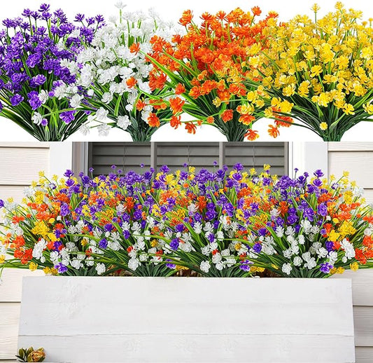 AmyHomie 20 Bundles Artificial Flowers for Outdoor UV Resistant Faux Flowers No Fade Fake Plastic Plants Garden Porch Window Box Decorating(Mix Color)