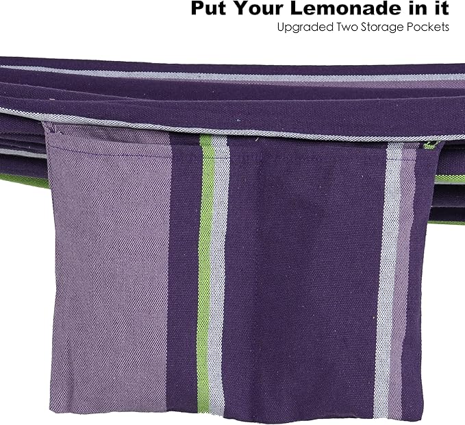 Double Hammock with Stand for Outside, Upgraded Spreader Bar, Heavy Duty Space Saving Steel Stand 2 Person, Side Pockets, Easy Assembly, 600lbs Weight Capacity (Tranquility Purple)