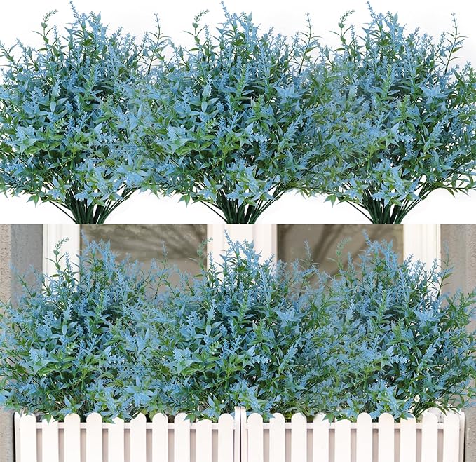 Blue Artificial Flowers for Outdoor Faux Outdoor Flowers Artificial Flowers That Look Real Outdoor Fake Flowers Outdoor Flowers Artificial for Porch Artificial Lavender Flowers for Outdoors(Blue)