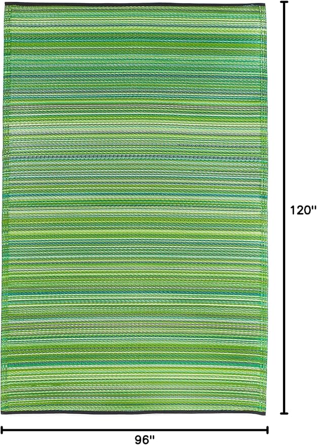 Fab Habitat Striped Outdoor Rug - Waterproof, Fade Resistant, Crease-Free, Reversible - Premium Recycled Plastic - Patio Porch Balcony Deck - Cancun Green - 8x10 ft
