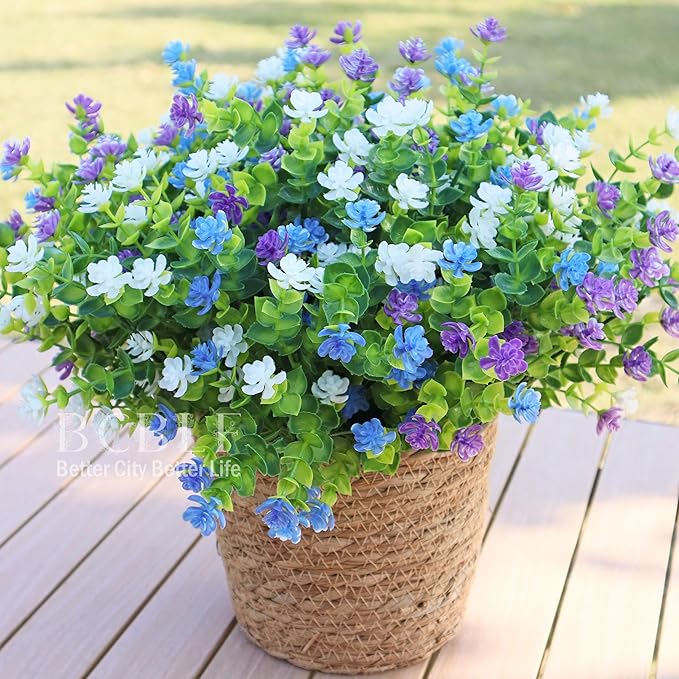 Artificial Flowers for Outdoors, Outdoor Faux Plants, 12 Bundles UV Resistant Realistic, Faux Flowers for Outdoor Planters, Spring Summer Home Garden Decoration, White