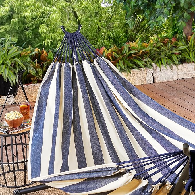 ANYOO Cotton Hammock Portable Camping Hammocks for Hanging Sturdy Garden Comfortable Fabric Hammock with Tree Straps Up to 660lbs with Travel Bag for Camping Outdoor/Indoor Patio Backyard