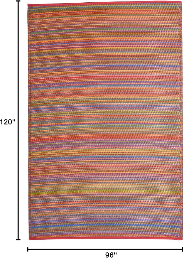 Fab Habitat Striped Outdoor Rug - Waterproof, Fade Resistant, Crease-Free, Reversible - Premium Recycled Plastic - Patio Porch Balcony Deck - Cancun Multicolor - 8x10 ft
