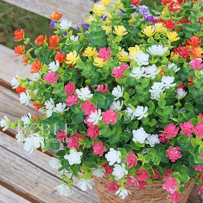 Artificial Flowers for Outdoors, 12 Bundles UV Resistant Realistic Faux Plants for Outside Porch Planter, Spring Summer Home Garden Decoration, Pink