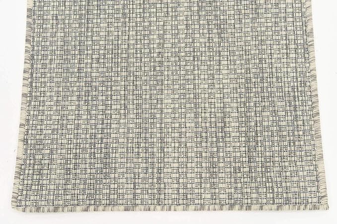 Unique Loom Collection Casual Transitional Solid Heathered Indoor/Outdoor Flatweave Area Rug (2' x 6' 1" Runner, Light Gray/Ivory)