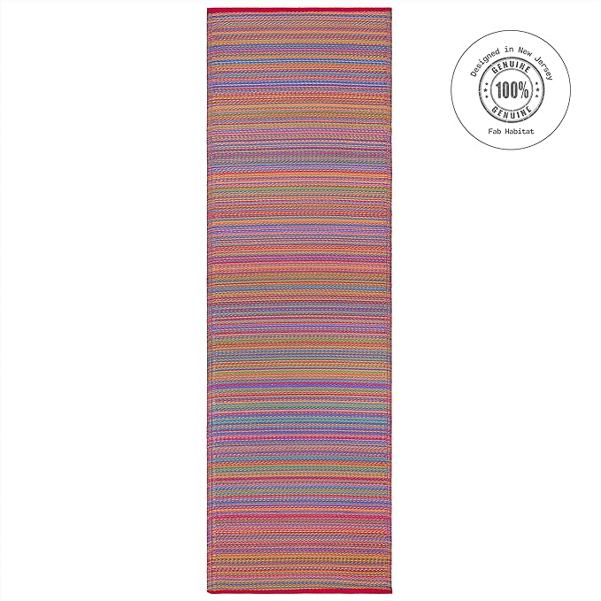 Fab Habitat Outdoor Rug - Waterproof, Fade Resistant, Crease-Free - Premium Recycled Plastic - Striped - Porch, Deck, Balcony, Hallway, Poolside - Cancun - Multicolor - 2.5 x 8 ft Runner