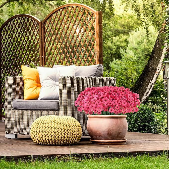 22 Bunches of Outdoor Artificial Flowers, UV Resistant Fake Flowers Artificial Silk Flowers with Plastic Plants for Indoor Outdoor Front Porch Hanging Planter Decoration (22, Rose Red)