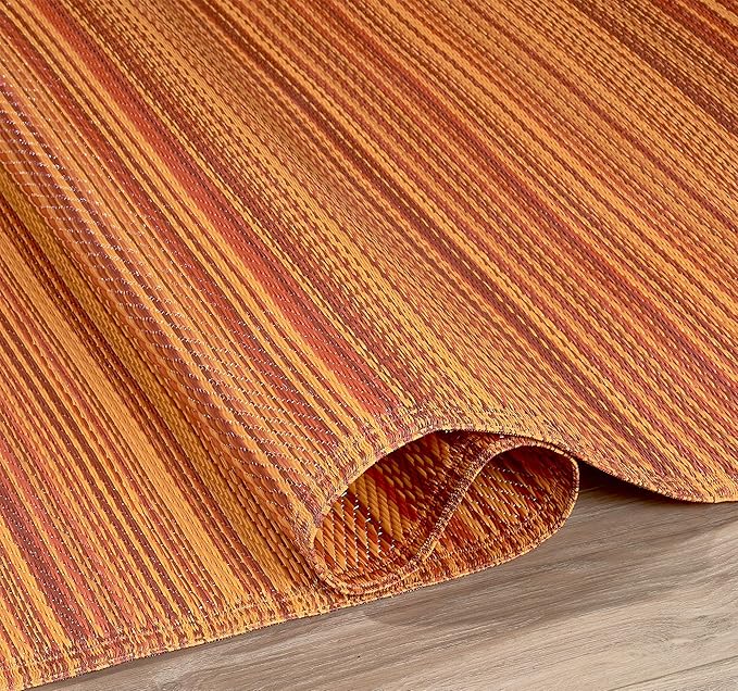 Fab Habitat Stripe Coastal Colorful Outdoor Rug - Waterproof, Crease-Free Fade Resistant, Reversible - Recycled Plastic - Patio Porch Balcony Deck Yard Garden - Cancun Terracotta - 5x8 ft