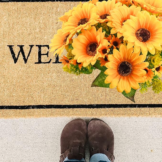 Uieke 4PCS Sunflowers Artificial Flowers, Fake Silk Fall Flowers with 7 Stems for Indoor Outdoor Home Centerpieces Wedding Bouquet Arrangement Office DIY Décor (Orange Yellow)