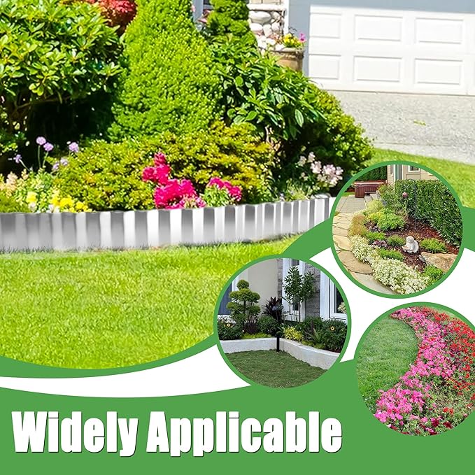 Metal Corrugated Garden Edging, 6" x 50Ft Landscape Edging Border for Garden and Flower Bed, Garden Edging Border for Landscaping, Lawn and Yard, Silvery