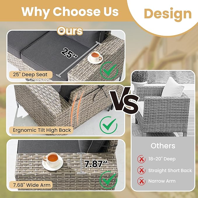 HOOOWOOO Outdoor Sectional Furniture Set,8 Pieces Wicker Patio Conversation Sets,L Shape All Weather Outside Couch Sofa Set with Swivel Chairs Solar Light Table Ottoman,Black