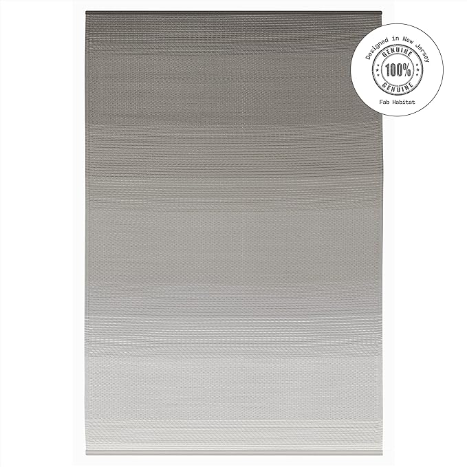 Fab Habitat Neutral Ombre Outdoor Rug - Waterproof, Fade Resistant, Crease-Free, Reversible - Premium Recycled Plastic - Patio Porch Balcony Deck - Big Sur Ash - 8x10 ft
