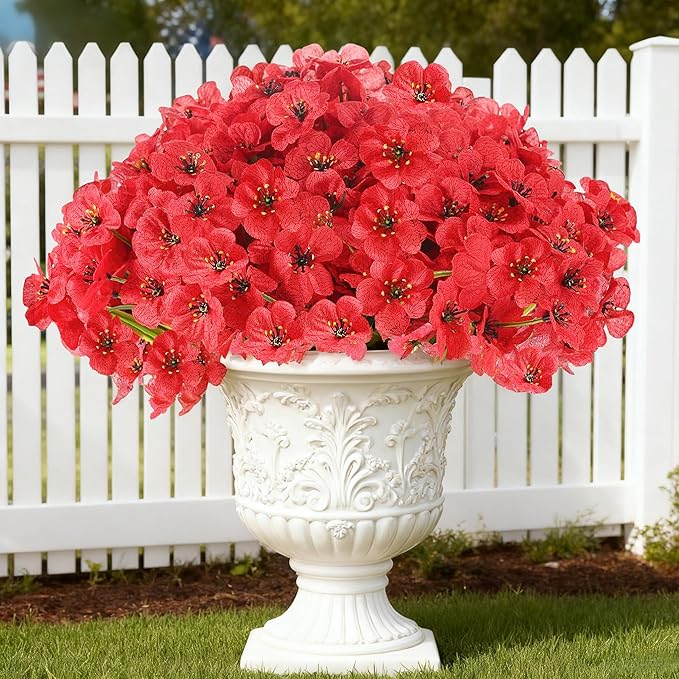 16pcs Outdoor Artificial Flowers UV Resistant Fake Flowers Bulk Artificial Flowers for Decoration Faux Silk Flowers for Garden Porch Window Box Hanging Planter Decorating