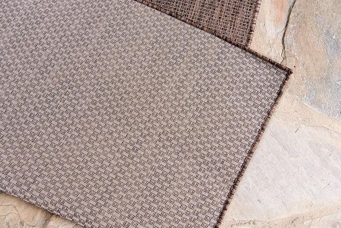 Unique Loom Collection Casual Transitional Solid Heathered Indoor/Outdoor Flatweave Area Rug (5' 3" x 8' Rectangle, Light Brown/Ivory)