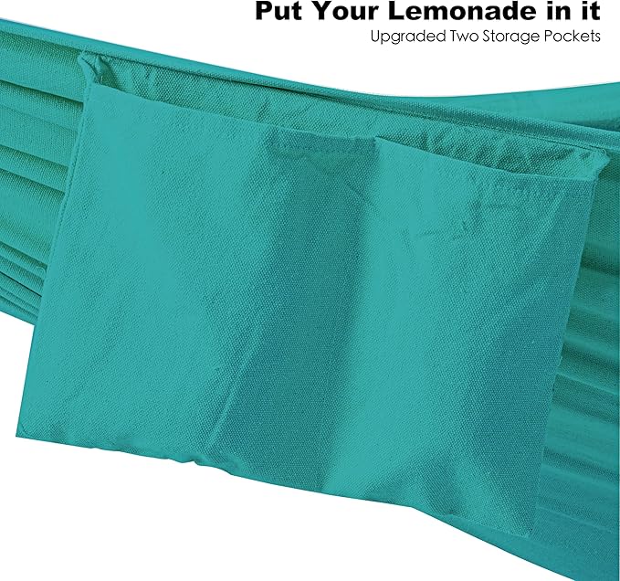 Double Hammock with Stand for Outside, Upgraded Spreader Bar, Heavy Duty Space Saving Steel Stand 2 Person, Side Pockets, Easy Assembly, 600lbs Weight Capacity, Indoor & Outdoor (Aqua Blue)