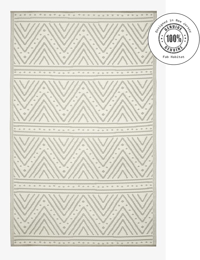 Fab Habitat Chevron Outdoor Rug - Waterproof, Fade Resistant, Crease-Free - Premium Recycled Plastic - Striped - Patio, Porch, Deck, Balcony - Patan - Beige - 5 x 8 ft