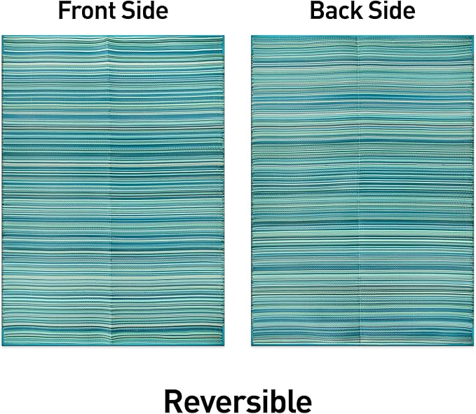 Rugshop Contemporary Stripe Reversible Foldable Waterproof Premium Recycled Plastic Outdoor Rugs for Patio,Backyard,RV,Deck,Picnic,Trailer,Beach,Camping Rug 6' X 9' Blue