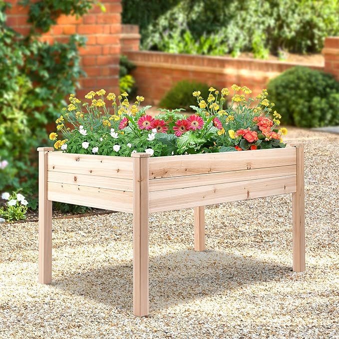 Backyard Expressions 48"x34" Raised Garden Bed - Elevated Wood Planter Box for Healthy Plant Growth, 440 lb Capacity - Natural Color