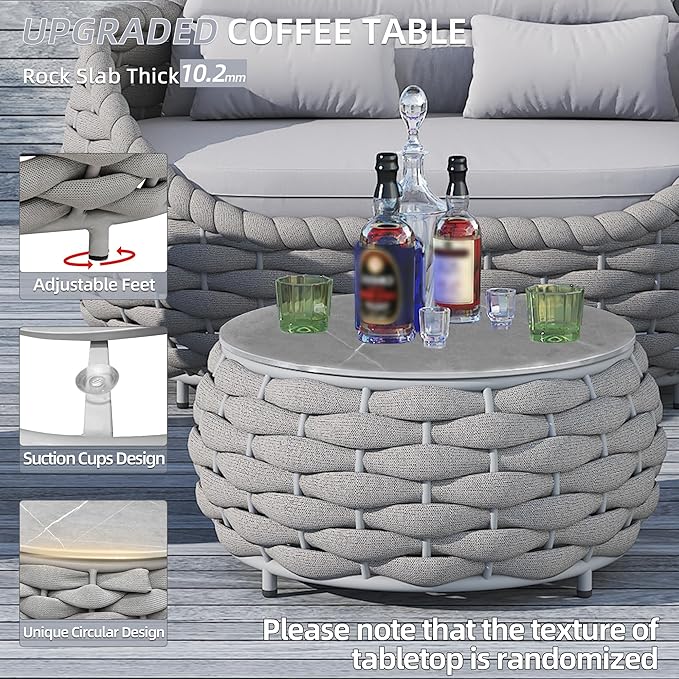 TWT Patio Furniture Sofa Set 4 Pieces Aluminum Outdoor Furniture w/27.8in Coffee Table,Patio Conversation Set with Hand Woven Textilene Rope for Backyard Garden Poolside,Light Gray