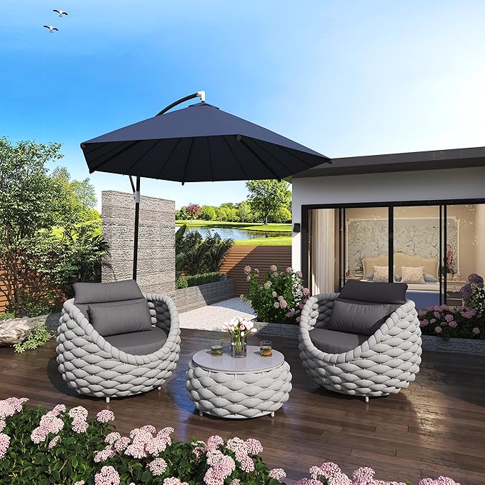 TWT Outdoor Patio Furniture Set, 5 Pieces Aluminum Sectional Sofa, Metal Patio Conversation Set with Threeseat & Armchair, Cushion and Coffee Table, Dark Grey