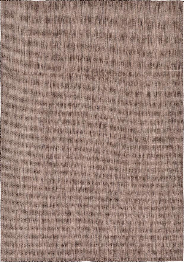 Unique Loom Collection Casual Transitional Solid Heathered Indoor/Outdoor Flatweave Area Rug (7' 1" x 10' Rectangle, Light Brown/Ivory)