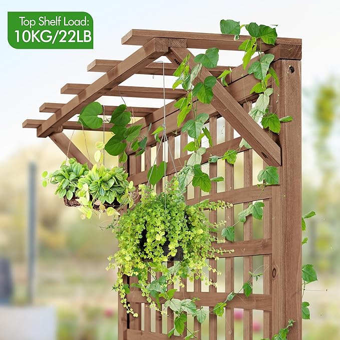 Yaheetech 72" H Garden Planter with Trellis for Vine Climbing Horticultural Plants, Outdoor Raised Box with Drainage Holes, Raised Garden Bed for Flowers, Dark Brown, 2pcs