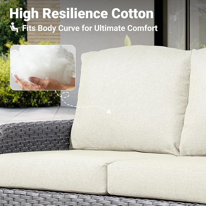 ovios 4 Pieces Patio Furniture Set, Outdoor Wicker Sofa with Coffee Table, Chairs, All Weather High Back Rattan Loveseat Couch with Comfy Cushions, Beige