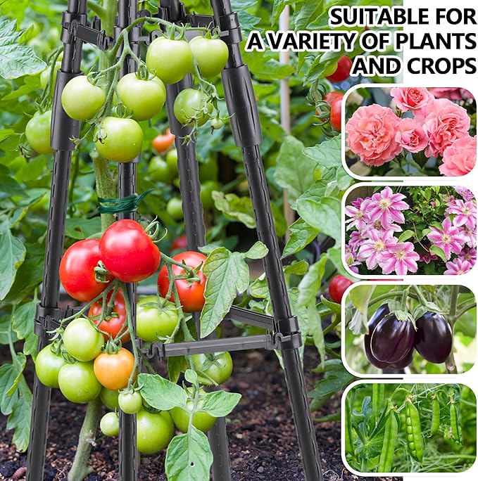 4 Ft Tower Obelisk Trellis for Potted Climbing Plants, Garden Trellis Rustproof Plastic Coated Metal Plant Support for Vegetables, Vines and Rose Bushes