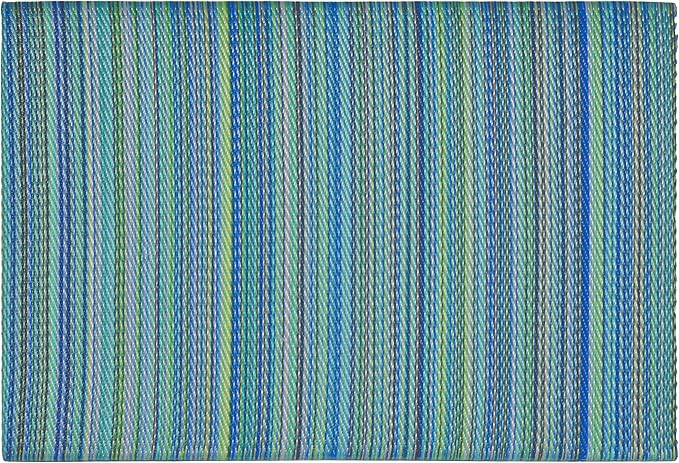 Fab Habitat Striped Non Slip Doormat - Durable, Thin - Recycled Plastic - Entryway, Front Door, Porch, Patio - Cancun Turquoise/Moss Green (24" x 36" Non-Slip)