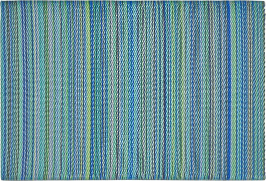 Fab Habitat Striped Non Slip Doormat - Durable, Thin - Recycled Plastic - Entryway, Front Door, Porch, Patio - Cancun Turquoise/Moss Green (24" x 36" Non-Slip)