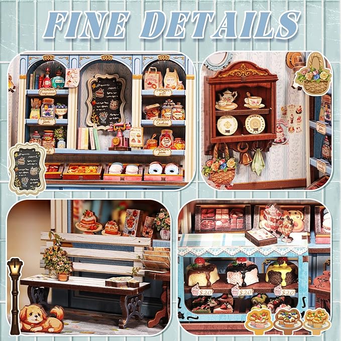 Fsolis Book Nook Kit - DIY Miniature House Kit 3D Puzzles for Adults and Beginners, 242 pcs, Booknook Bakery Bookshelf Decor Tiny House Gifts for Women Teenagers Book Lovers (Sweet Marie)