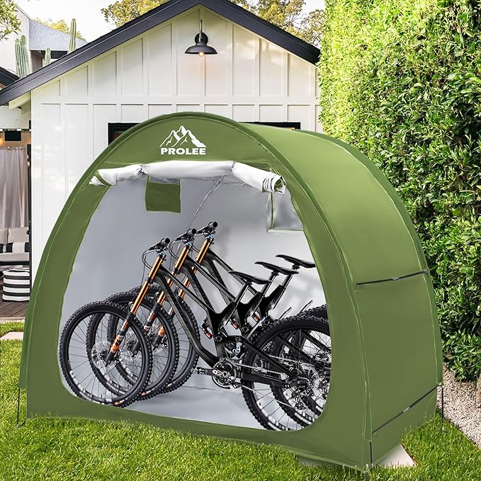 Prolee Bike Shed 6.6FT Waterproof 210D Oxford Fabric, Bike Storage with Window Design for Outdoor Storage, Bike Storage Tent for 2-3 Bikes, Outdoor Storage Waterproof