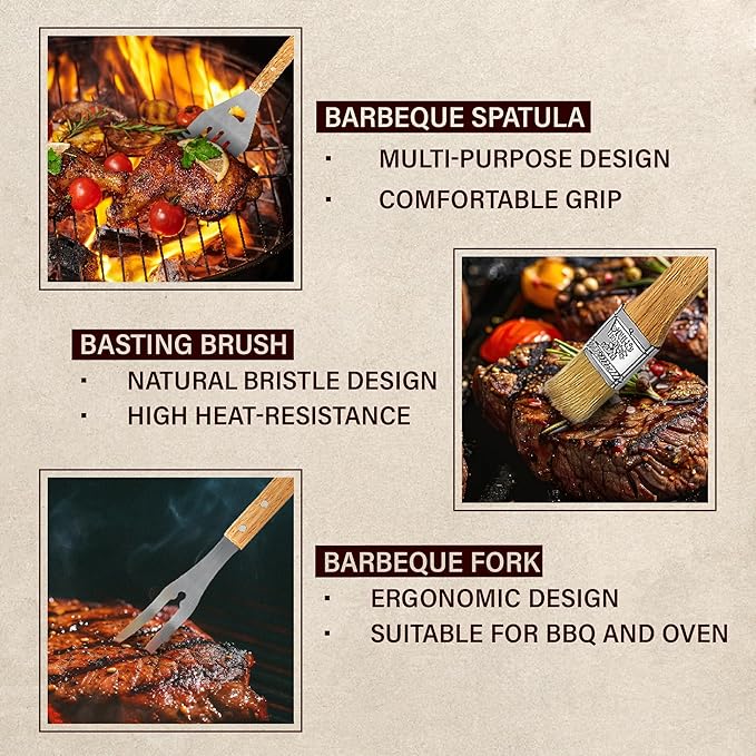 11-Piece BBQ Grilling Set with Engraved Maple Wood Box Gift for Dad Men Stainless Steel Tools with Wooden Handles The Grillfather - Christmas