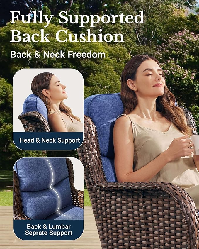 HILLGA Luxury Patio Furniture Set with 6-Inch Thick Cushions, High Back Outdoor Swivel Rocker Chairs, 2-Piece All Weather Conversation Set for Porch Deck Balcony Yard, Blue (V3)