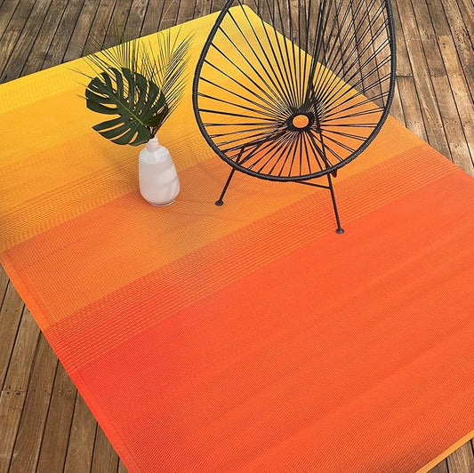 Fab Habitat Outdoor Rug - Waterproof, Fade Resistant, Crease-Free - Premium Recycled Plastic - Ombre - Large Patio, Deck, Sunroom, Camping, RV - Big Sur - Sunset - 6 x 9 ft