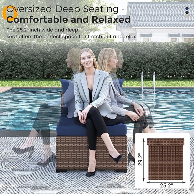 UDPATIO Patio Furniture Set, 7 Piece Outdoor Sectional Sofas with Wicker Coffee Table, Outdoor Patio Conversation Set for Garden, Backyard Navy Blue