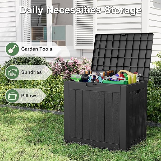 32 Gallon Resin Outdoor Storage Box 2 Pack Waterproof Deck Box for Patio Cushions, Garden Tools, Pool Accessories,Backyard Storage Bin,Black