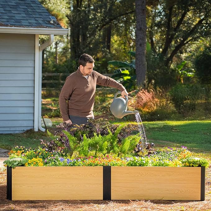 Woodgrain Series Raised Garden Bed, 4' x 8' Outdoor Wooden-Look Metal Planter Box for Gardening Vegetables Flowers Herbs