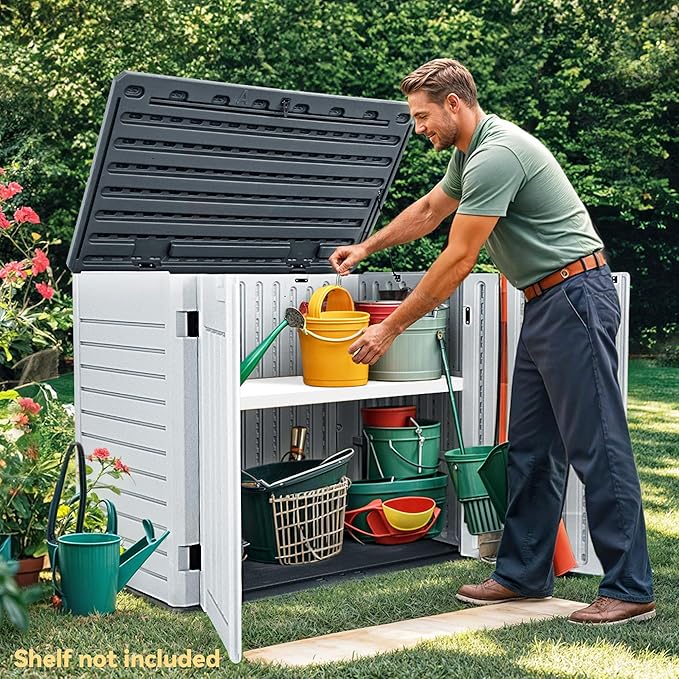 DWVO Outdoor Weather-Resistant Horizontal Storage Shed, 35 Cu Ft Capacity, Lockable and Waterproof, Suitable for Storing Garden Tools, Light Gray