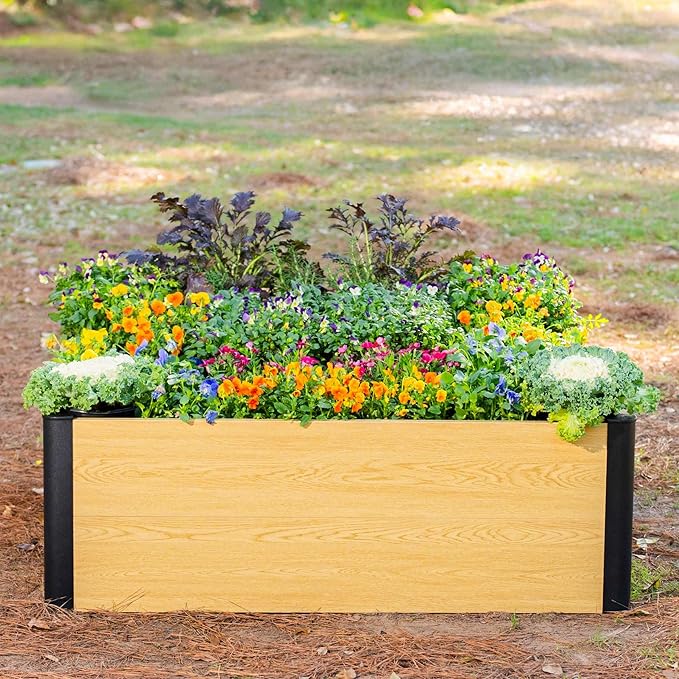 Woodgrain Series Raised Garden Bed, 4' x 4' Outdoor Wooden-Look Metal Planter Box for Gardening Vegetables Flowers Herbs