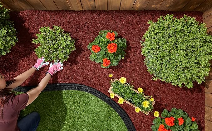 Rubberific Premium Shredded Rubber Mulch for Gardens, Lawns, and Landscaping | Long Lasting Color | Looks Like Natural Wood Mulch (37.5 CU. CT. - 675 LBS, Red)