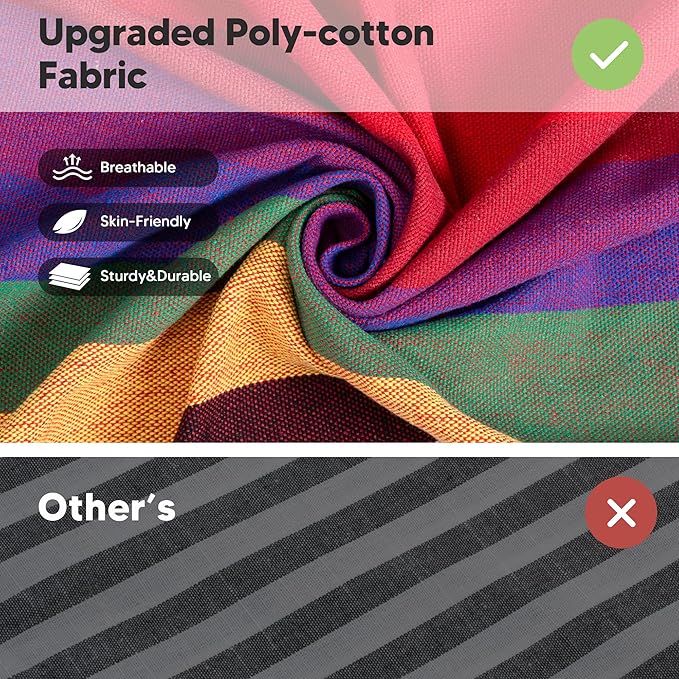 SUNCREAT Hammocks for Outside, Portable Heavy Duty Tree Hammock, Red Stripes