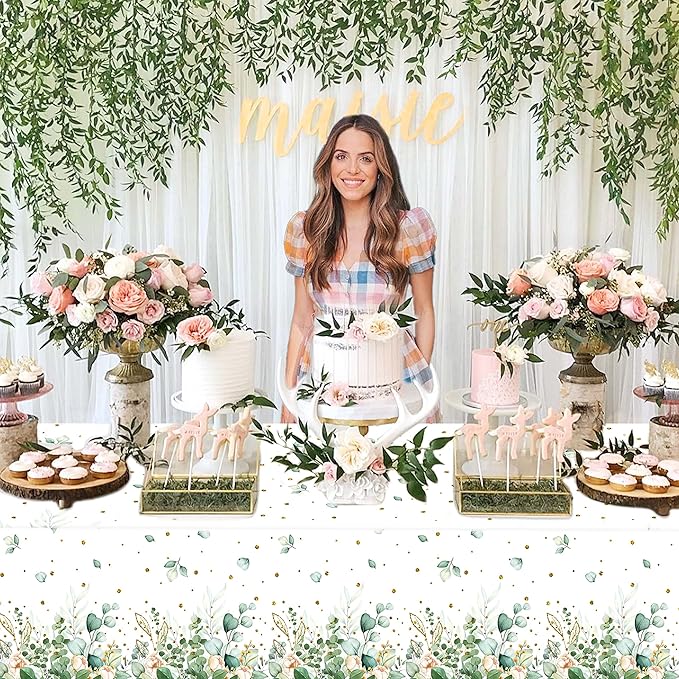 Sage Green Eucalyptus Leaf Tablecloth for Baby Shower Party Decoration Disposable Plastic Sage Greenery Tablecloth Table Cover Boho Woodland Neutral Baby Shower Wedding Party 54 x 108IN (3, Greenery)