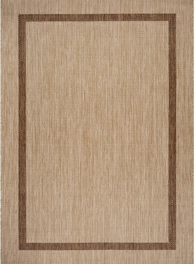 Bordered Outdoor Rug 8x10 Washable Outside Carpet for Indoor Patio Porch Waterproof Easy Cleaning Non Shedding Area Rugs Jute Beige - Nut Brown 8 x 10