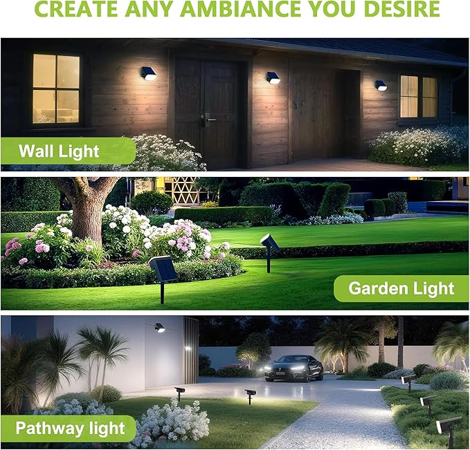 Solar Lights Outdoor Waterproof IP65, Super Bright LED, 6500K 2 Lighting Modes, Solar Powered Yard Garden Solar Spot Lights for Outside Landscape Auto On/Off -8 Pack
