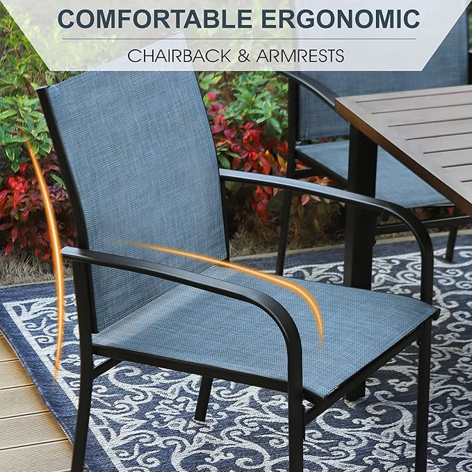 8 Pieces Outdoor Textilene Dining Chairs,Patio Dining Chairs Set, Fixed Patio Chairs with Armrest, Blue