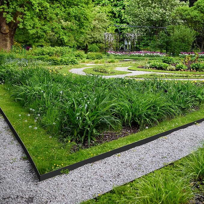 Worth Garden 10-Pack (34Ft Total) Galvanized Steel Landscape Lawn Edging - 8 in. H Bendable Metal Strips - Hammer-in 18-Gauge Flexible Black Edging Border - Yard Pathway Divider - Buckle Connection