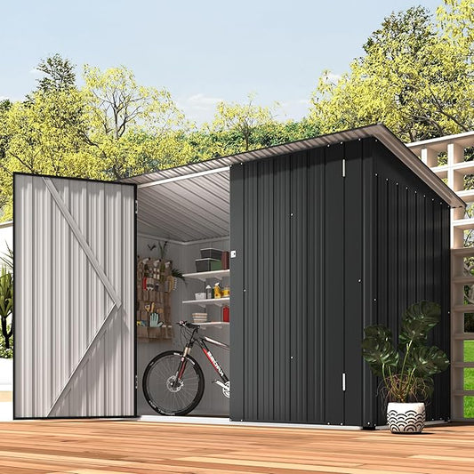 AECOJOY 7x3 Lean to Shed, 3x7 Outdoor Bike Sheds & Outdoor Storage Clearance, Small Lean to Metal Storage Shed, Outdoor Storage Cabinet Weatherproof for Bikes in Dark Grey